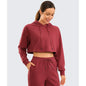 SYROKAN Women'S Hoodies Drawstring Loose Fit Casual Sweatshirt Long Sleeves Workout Crop Tops Cotton Cropped