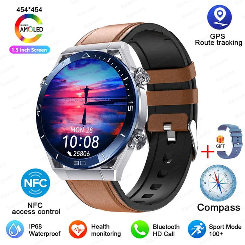 2024 New AMOLED Smart Watches Men Custom Dial Answer Call Sport GPS Track Compass NFC IP68 Waterproof Smartwatch for IOS Android