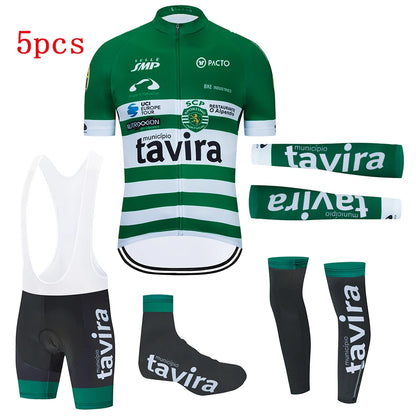 2020 New Green Tavira Summer Cycling Jersey Set Men Bib Gel Shorts 5Pcs Suit Pro Team Bicycle Jersey Maillot Culotte Sport Wear