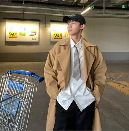 2022 Men'S Casual 3-Color Trench Male Double Breasted Long Loose Jacket Fashion Large Windbreaker Lapel Collar Coats S-XL