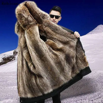 Coat Korean Raccoon Collar Winter Jacket Men Fake Fluffy Fur Parka Casaco