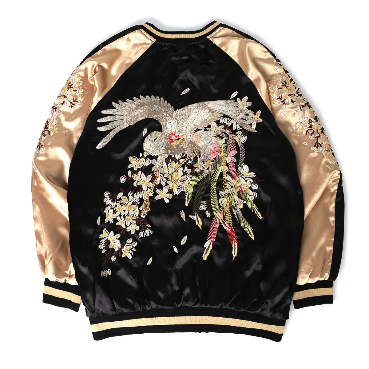 Women Men Sukajan Baseball Bomber Jacket Satin Phoenix Luxury Embroidery Coat Spring Japan Double Sided Streetwear