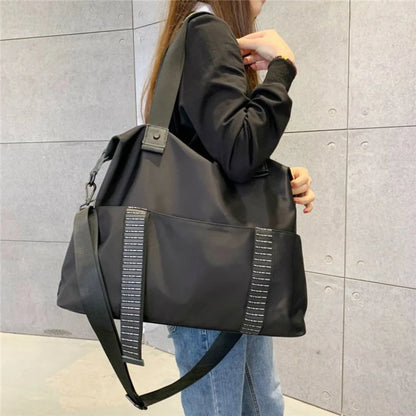 Women'S Big Travel Bags Black Large Capacity Handbags for Female Travel Totes One-Shoulder Handbag Nylon Weekend Bag New