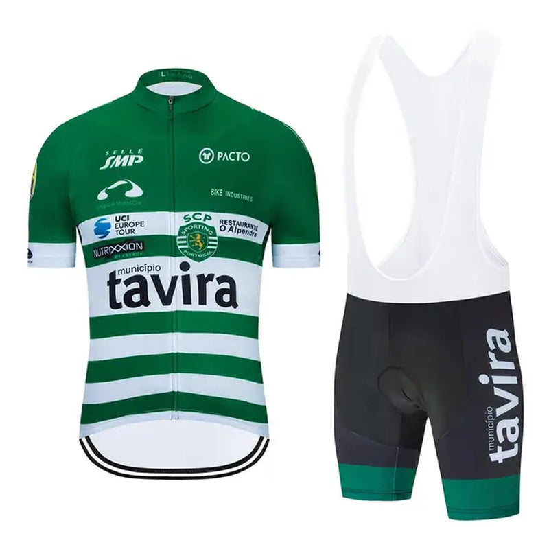 2020 New Green Tavira Summer Cycling Jersey Set Men Bib Gel Shorts 5Pcs Suit Pro Team Bicycle Jersey Maillot Culotte Sport Wear