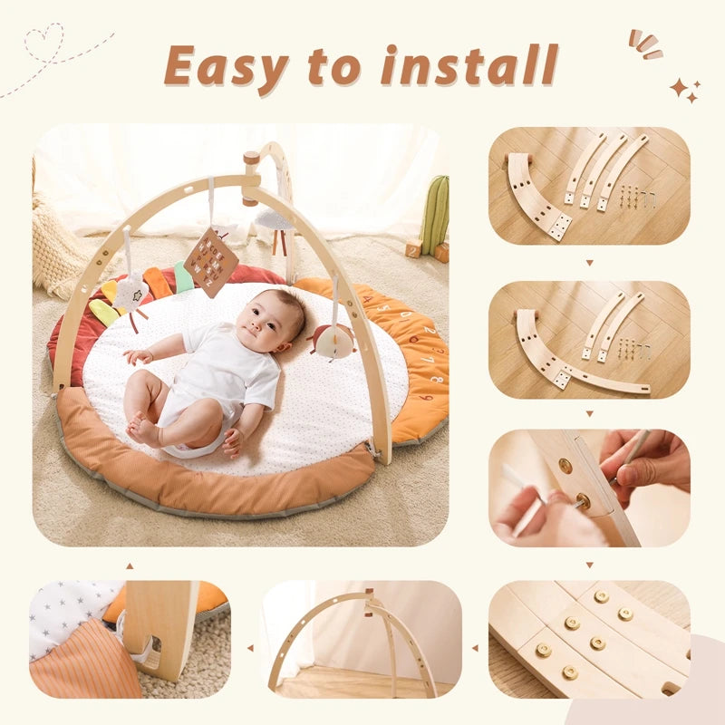 Baby Toys Wooden Play Gym Hanging Mobile Bed Holder Animal Pendant Stroller Baby Toy Bell Wood Rattle Newborn Educational Toy