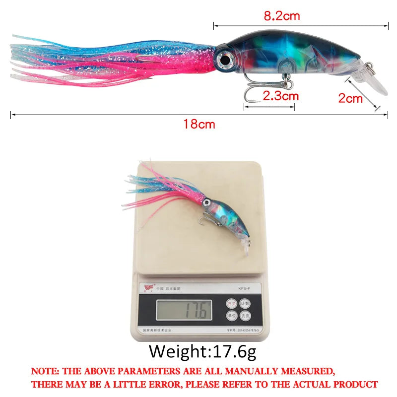 1pcs Hard Fishing Lure Fish Bait 18cm/17.6g Squid High Carbon Steel Hook Octopus Crank for Artificial Tuna Sea Allure Tool