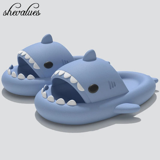 Shevalues New Shark Slippers For Women Couple Fashion Platform Flat Slippers Couple Non-slip House Sandals Outdoor Beach Sandals