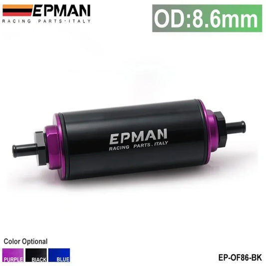 EPMAN Universal 100 Micron 8.6MM Aluminum High Flow Fuel Inline Petrol Filter Car Truck EP-OF86