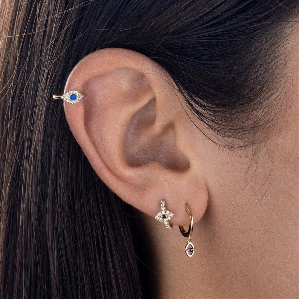 2PCS High Quality Stainless Steel Ear Evil Eye Hoop Earrings for Women Small Huggie Punk Earings Cartilage Piercing Jewelry New
