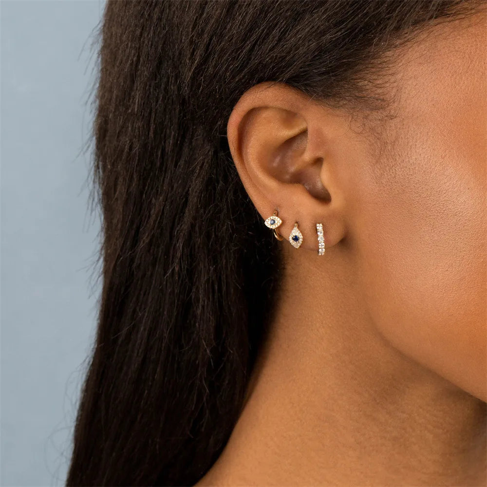 2PCS High Quality Stainless Steel Ear Evil Eye Hoop Earrings for Women Small Huggie Punk Earings Cartilage Piercing Jewelry New