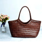 Fashion Leather Handbags Women'S Leather Weaving Casual Shopping Bag Vintage Basket Tote Purse Cowhide Cross Handle Bags