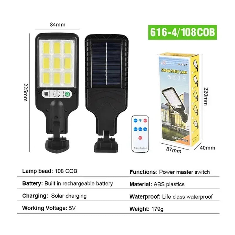 1~8Packs Solar Street Light Outdoor 108COB LED Solar Lamp with 3 Lighting Mode Motion Sensor Security for Garden Patio Path Yard