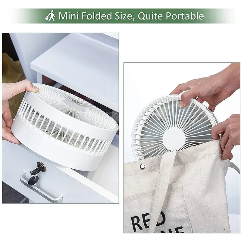 7200Mah USB Rechargeable Portable Folding Fan Floor Low Noise Fan for Outdoor Home Wireless Fan 4 Speed Camping Portable Fan