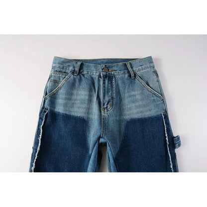 2024 New Arrivals Mens Blue Flare Splice Denim Pants Multiple Pockets Bootcut Spliced Streetwear Flared Jeans Men