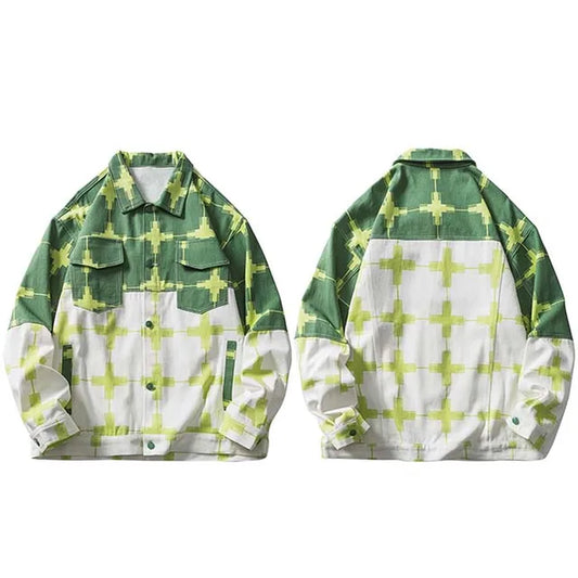 Denim Jacket Men Hip Hop Streetwear Color Block Patchwork Graphic Print Jacket 2023 Autumn Harajuku Cotton Casual Jacket Coat