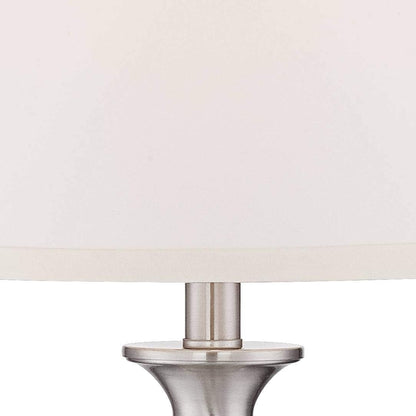 Blair Traditional Table Lamps 25" Tall Set of 2 Brushed Nickel Silver Metal Candlestick White Drum Shade for Bedroom Living Room House Home Bedside Nightstand Office Entryway