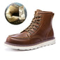 Vintage British Casual Men Shoes Handmade Autumn Winter Snow Plush Warm Ankle Boots Wings round Toe Motorcycle Boots Cow Leather
