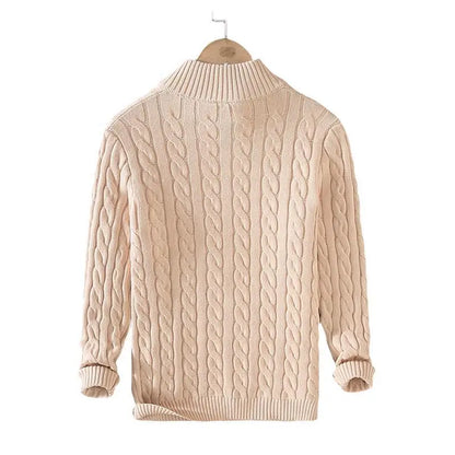 Autumn Winter New Men Pullover Sweater Men'S Stand Collar Half Zip Cotton 100% Thickened Knit Solid Color High Street Clothes
