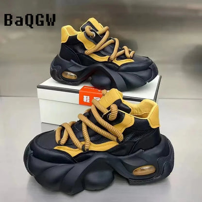 Chunky Sneakers Men Winter Warm Snow Shoes Fashion Casual Microfiber Leather Upper Increased Internal Platform Sport Shoes