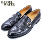 Fashion Men'S Loafers Men New Dress Leather Shoes Wedding Black Red Stones Prints Buckle Tassels Loafers Casual Men Party Shoes